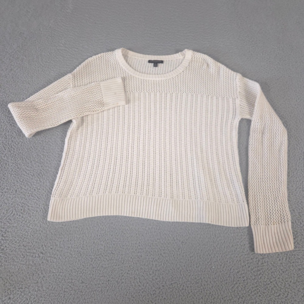 Banana Republic Sweater Women L Cream Open-Stitch Crew-Neck 100% Cotton Textured